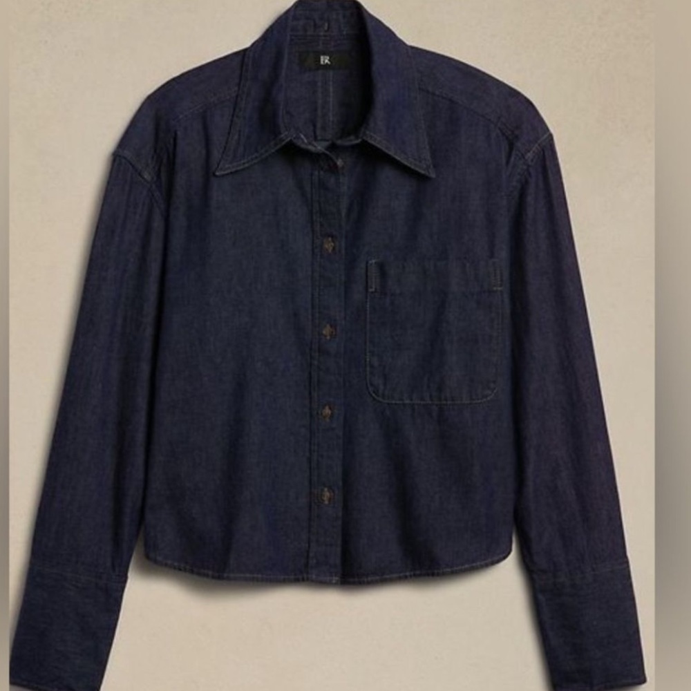 Banana Republic Cropped Denim Button Down Shirt XS NWT - Picture 4 of 10